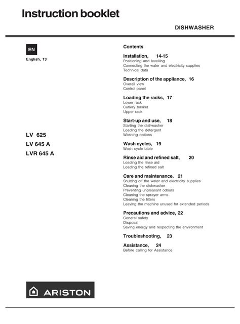 ariston lv 625 wh|User manual Ariston Thermo LV 625 (English .